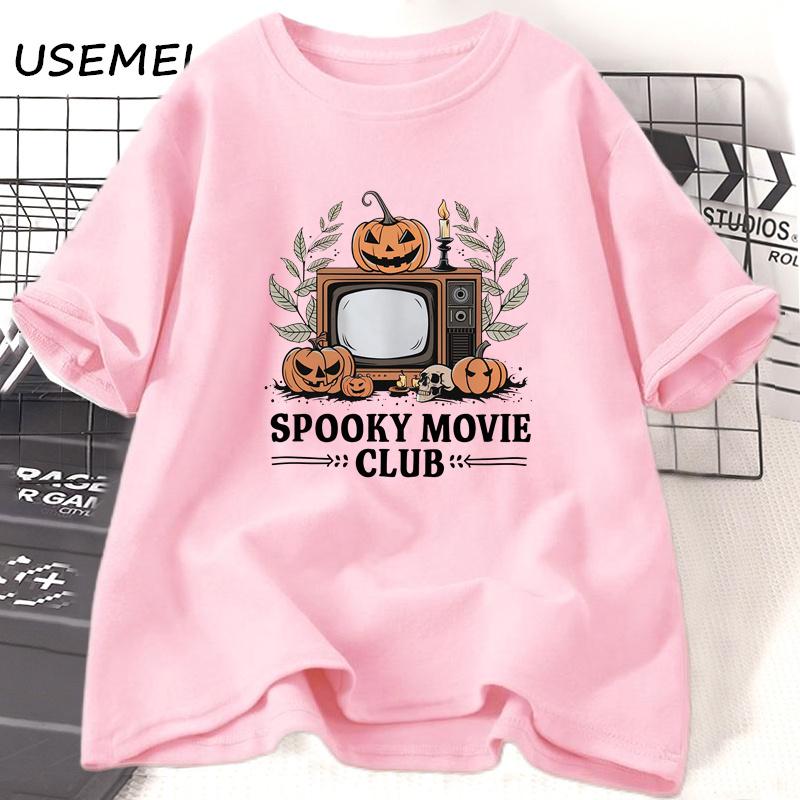 Spooky Movie Club T Shirt Funny Halloween Horror Fall Pumkin Graphic T Shirts Women Men Loose Cotton Short Sleeve Tees Clothes