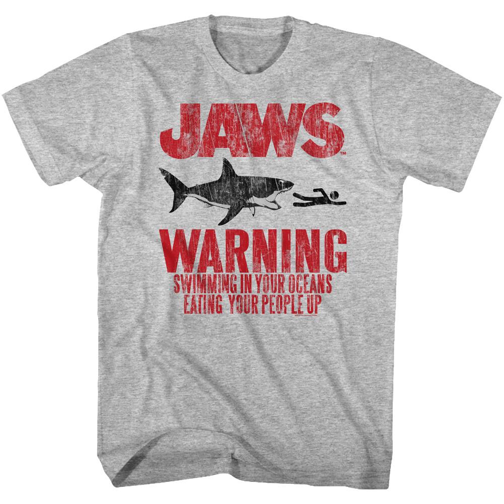 Jaws 70 s Thriller Movie Warning Swimming & Eating Your People Up Men s T Shirt XXXXL
