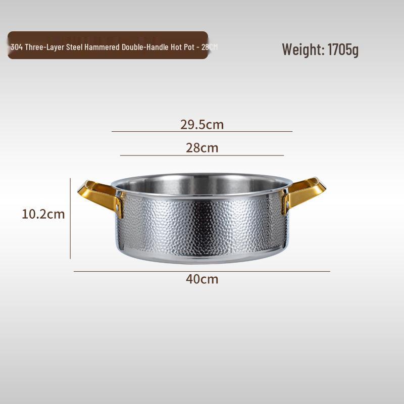 304 Edelstahl Doppelgriff Gehämmert Trennwand Hot Pot für Induktions- & Gasherde.