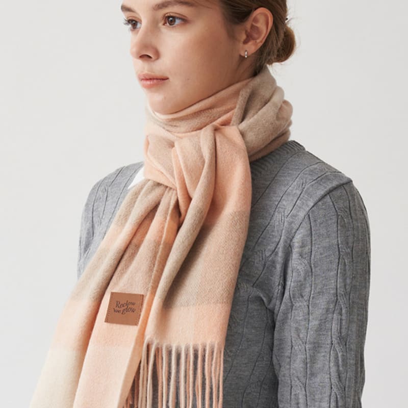 

RECLOW 100% Cashmere Check Muffler Orange FREE