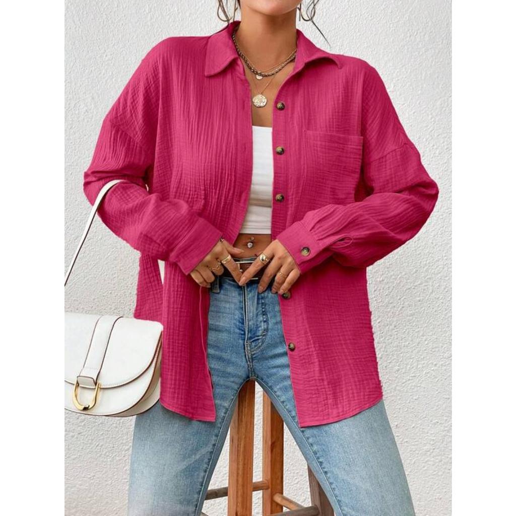 Fall Women's High-end Drop Shoulder Batwing Long Sleeve Shirt, European & American Style Blouse for Cross-border