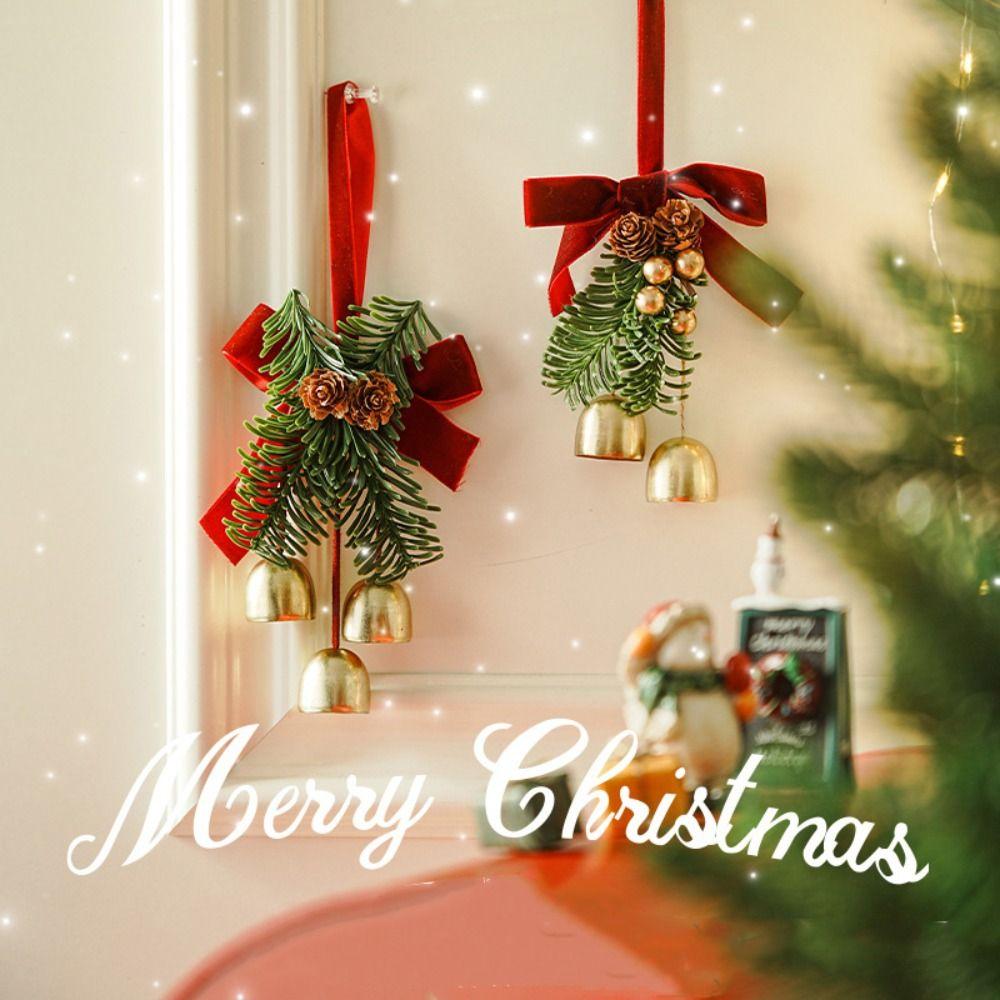 Wreath Christmas Chime Bell Green Pine Cone Bell Pendant  Holiday Party Ornament