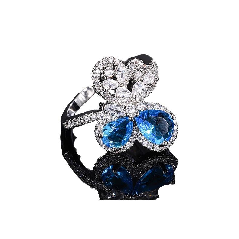 Caibao Deep Sea Sapphire Butterfly Ring for Women Ins Open Mouth Temperament Versatile Niche High End Index Finger Ring