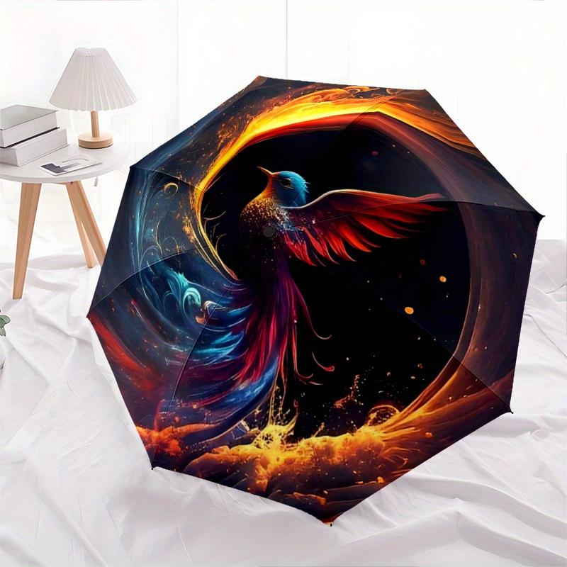 

1pc Phoenix Rising Pattern Umbrella, Fashionable, Personalized, High-Value Folding Umbrella, a Must-Have for Summer, 8-Rib Durable Iron Frame, Tr