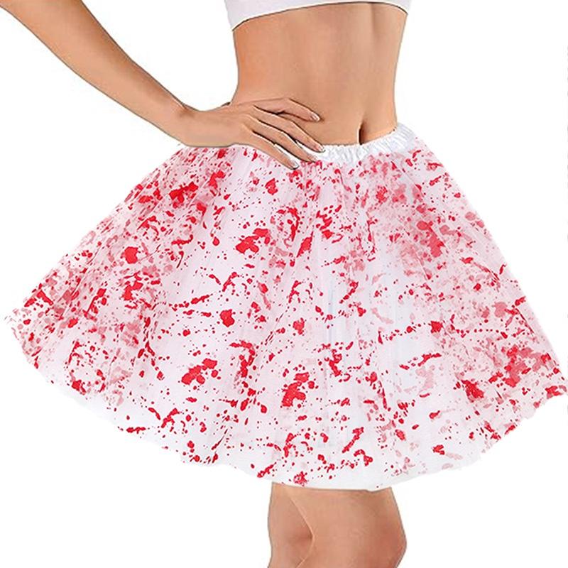 Polyester Halloween Blood Stain Half Skirt With Mesh And Tutu Features