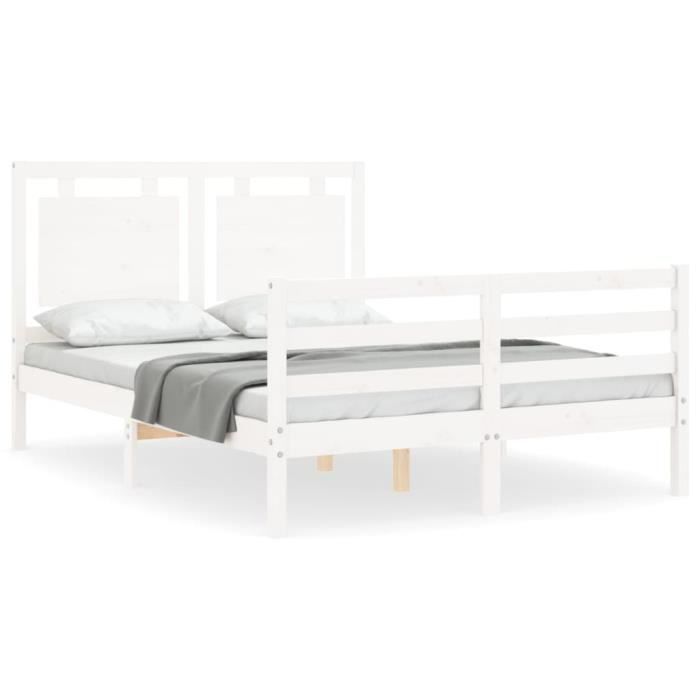 VidaXL Cadre de lit avec tête de lit blanc petit double bois massif 3194022