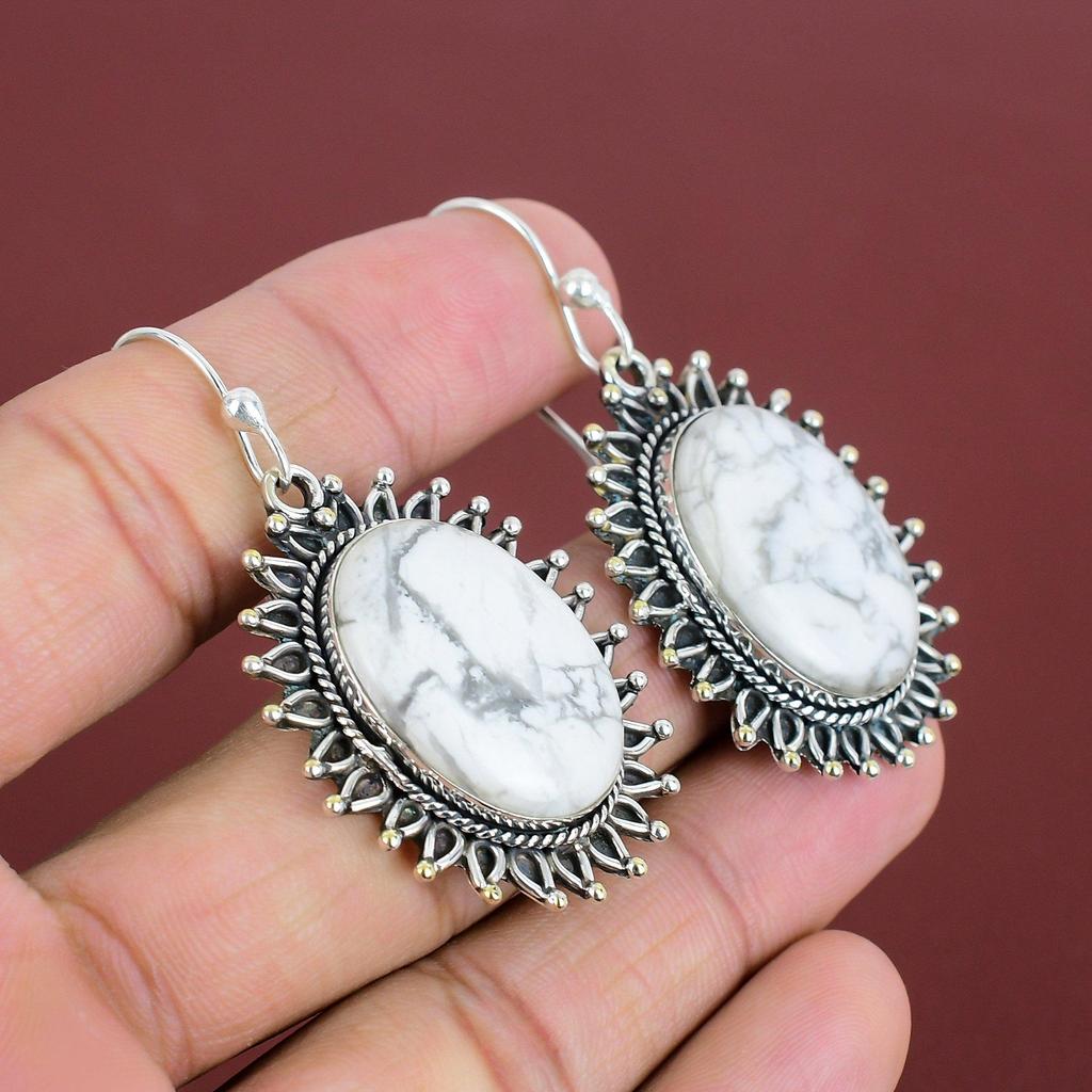 Howlite Earring Genuine Gemstone Earring 925 Sterling Silver Earrings Dangle Earring Handmade Silver Jewelry Gifts For Women Howlite Jewelry