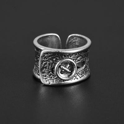 Retro Clothes Button Wide Ring For Men Women Punk Gothic Rock Hiphop Open Ring Handmade Designer Zircon Unisex Accessories Gift