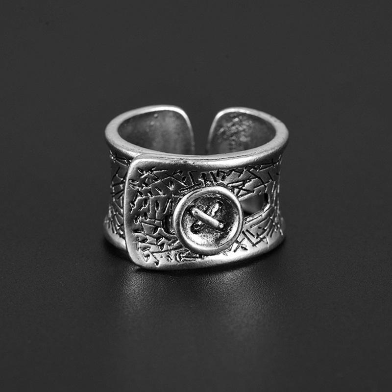 Retro Clothes Button Wide Ring For Men Women Punk Gothic Rock Hiphop Open Ring Handmade Designer Zircon Unisex Accessories Gift