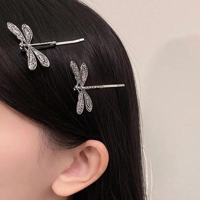 2er-Set Retro-Haarspangen in Silber mit Libellenmotiv, seitliche Haarspangen für Mädchen, Haarspangen für fransige Ponyfransen, Haaraccessoires mit besonderem Design