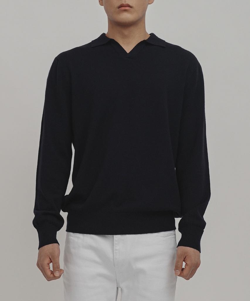 GOLDPERCENT Viscose Soft Cozy Collar Knit (Navy, Men)