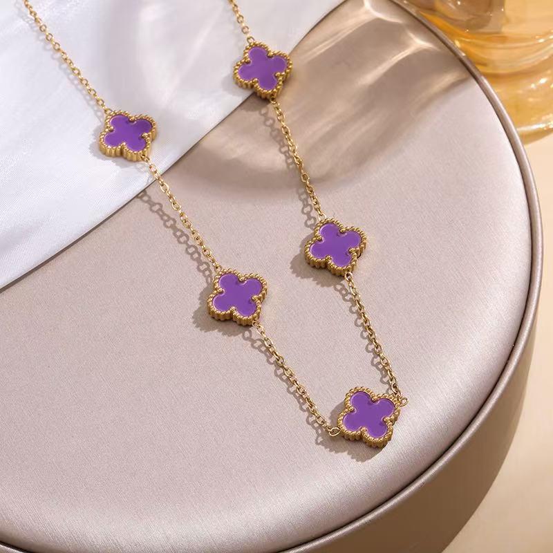 18K Gold Titanium Steel Double-Sided Mother-of-Pearl Four-Leaf Clover Necklace for Women Steel