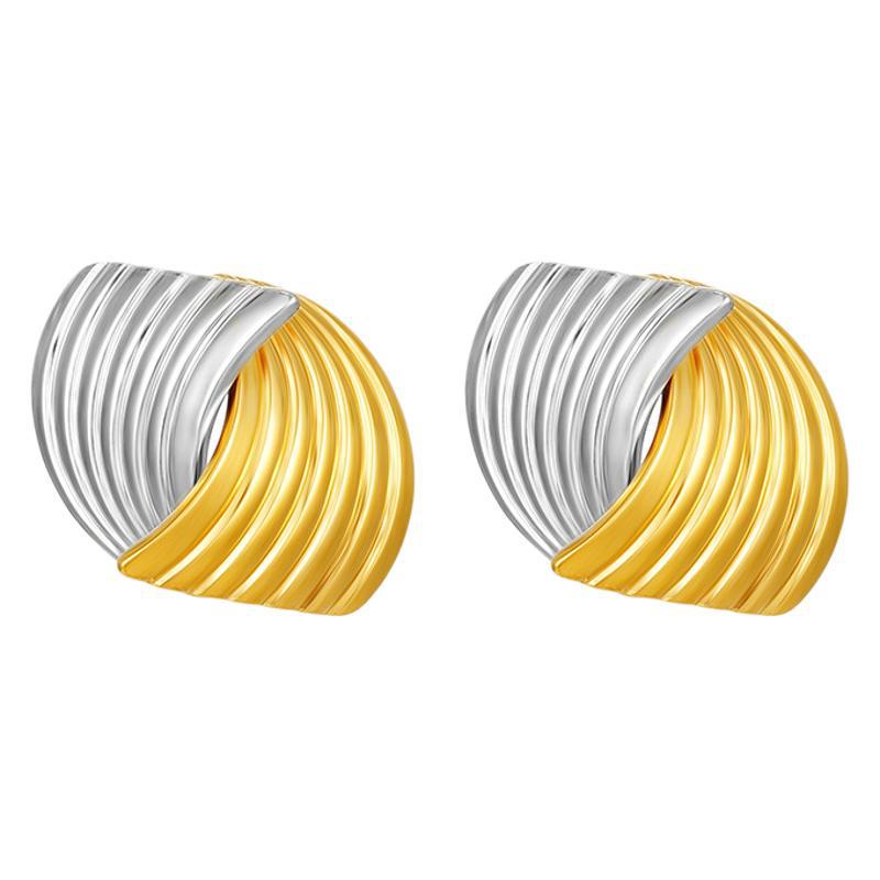 18K Gold Striped Stainless Steel Earrings - Trendy European & American Design