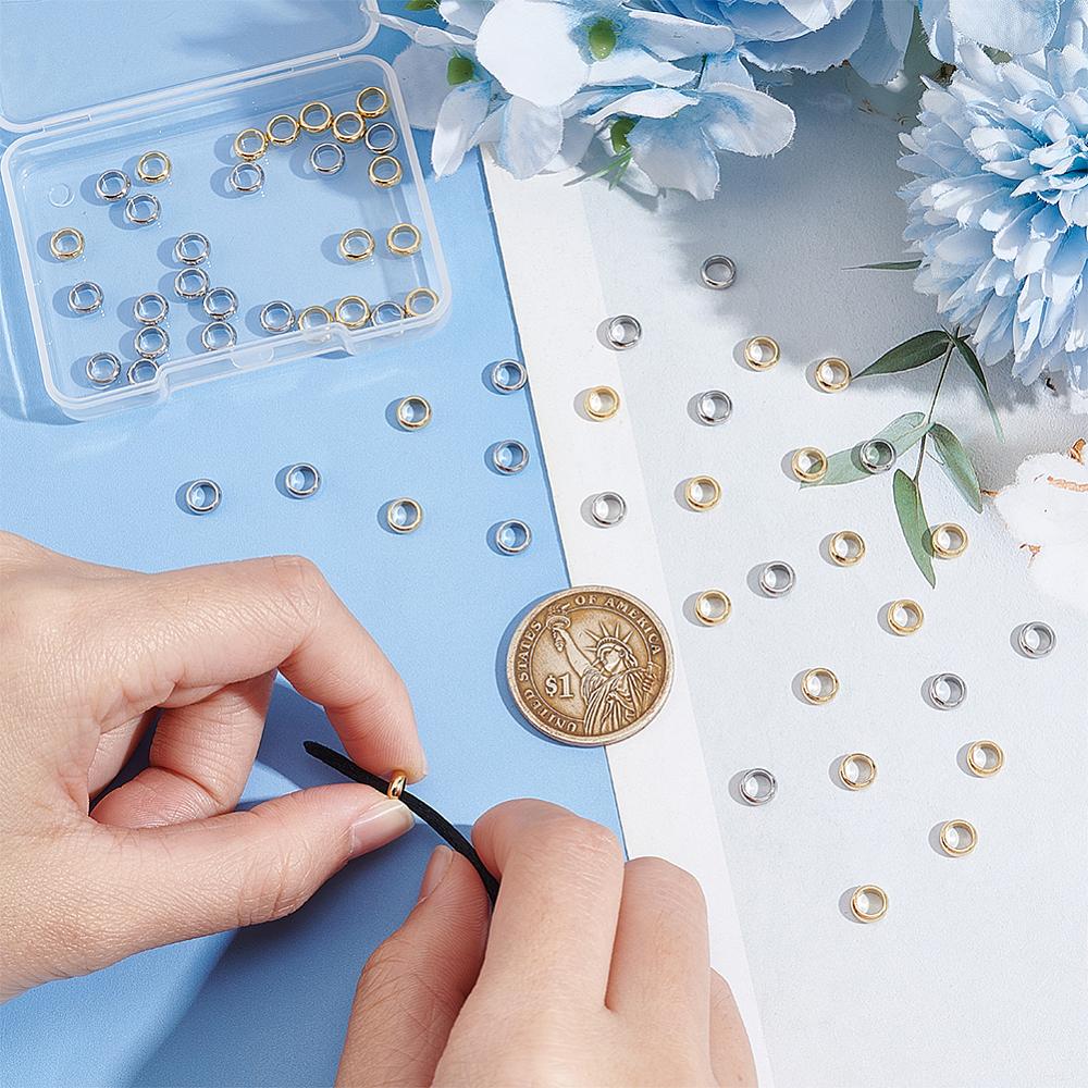 60Pcs 2 Colors 201 Stainless Steel Spacer Beads, Rondelle, Golden & Stainless Steel Color, 6x2mm, Hole: 4mm, 30pcs/color