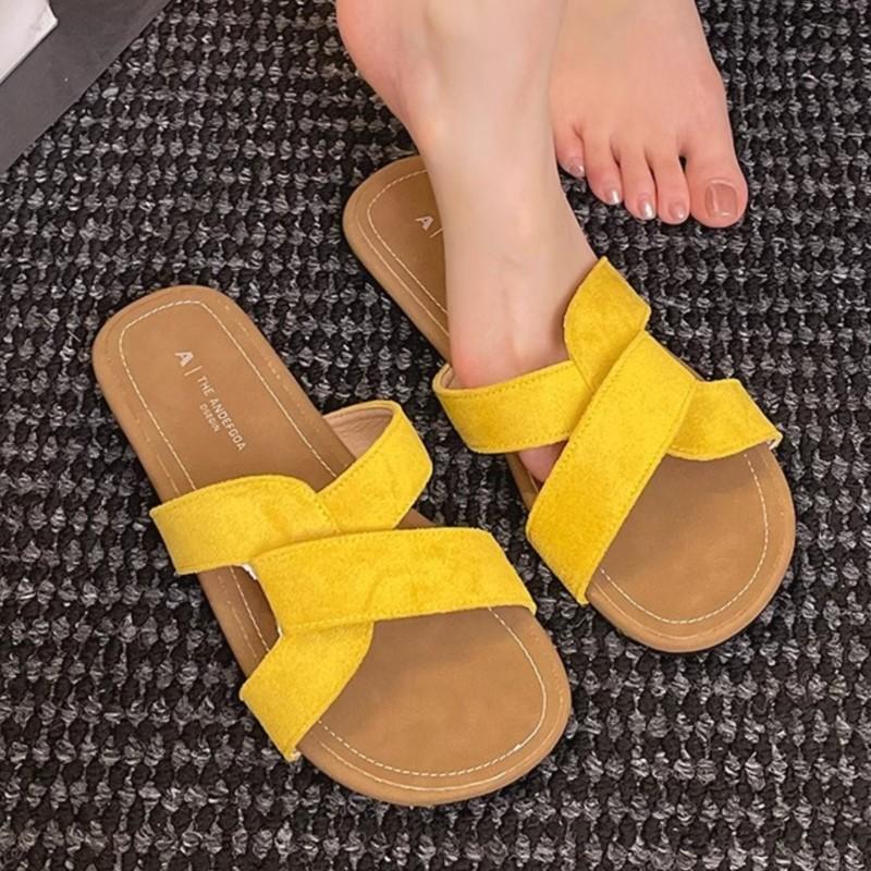 Mode 2025 Neue Sommer Herbst Damen Twist Knoten Gekreuzte Sandalen Rutschfeste Flache Lässige Resort Strand Outdoor Hawaii Einfarbige Hausschuhe