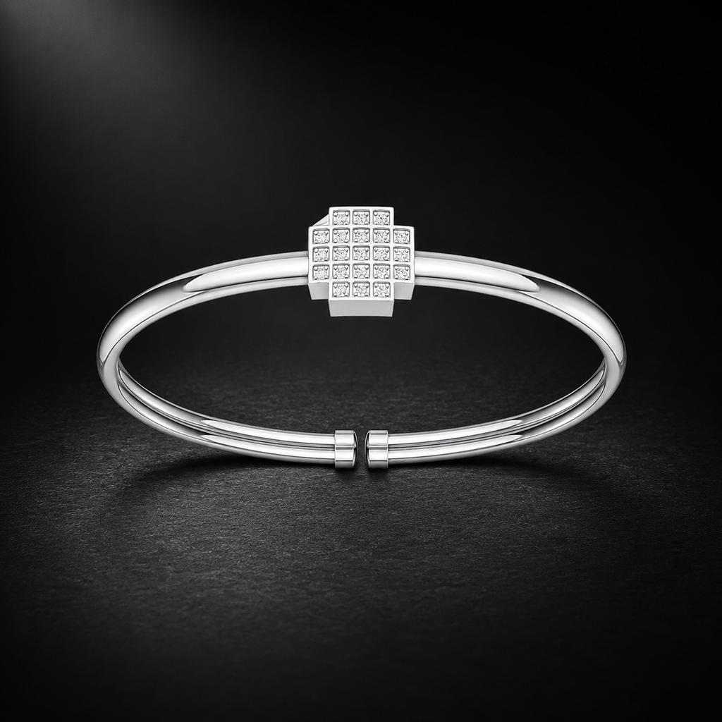 S925 Sterling Silver Open Cuff Bangle D VVS Moissanite Square Pave Setting Bracelet Women Fine Jewelry Pass Diamond Tester