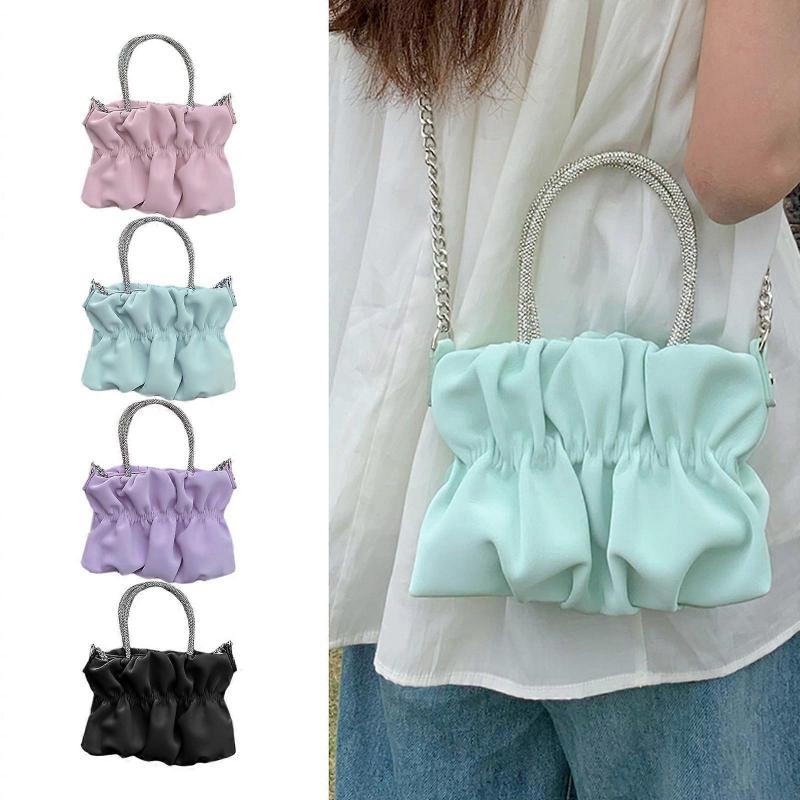 Fashion Pleated Crossbody Bag for Women Chain Shoulder Bag All-matching Messenger Bag Ladies Cloud Bag Small Square Bag  Purple
