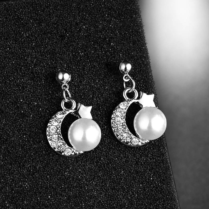 Ohrstecker, Kreative Perlen-Strass-Ohrringe, Geometrische Runde Stern- und Mond-Ohrringe