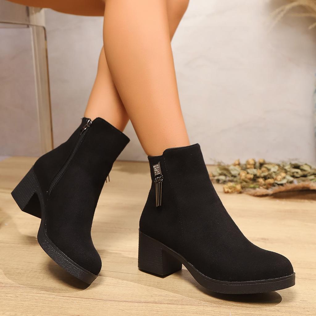 Fashion Women Boots Fashion Thick Heel Slimming Ankle Booties Classic Style Autumn Winter Round Toe Boots Women Outdoor Luxury Shoes