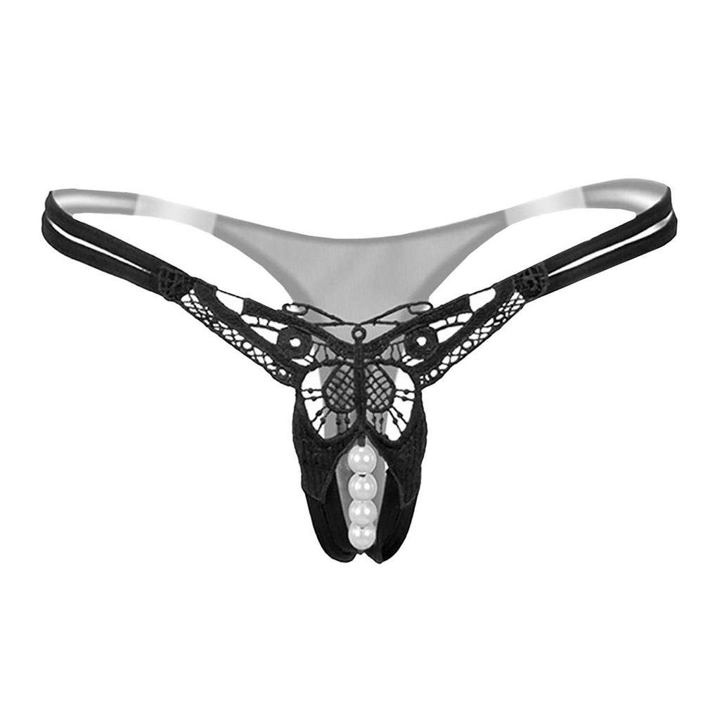 BUZZxSELECTION Panties with Sexy Butterfly TV065 Women's T-Back Pearls, Design, (01 Black)