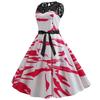 Summer Lace Crew Neck Sleeveless Printed Vintage Lace-Up Dress