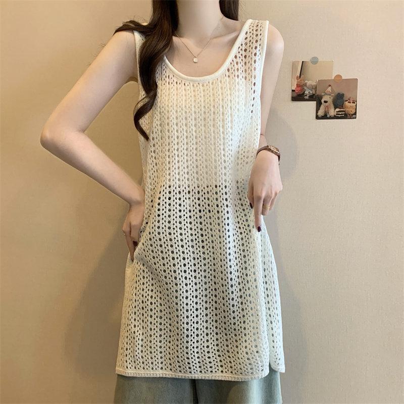 

Summer 2026 Plus Size Women s Layered Vest Dress with U-neck and Sheer Cardigan One size fits 80-140 kg