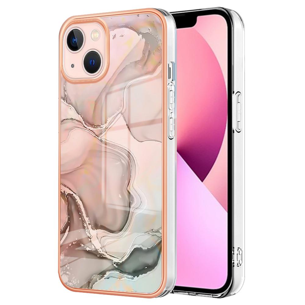 

YB IMD Series-16 Style E for iPhone 15 Marble Pattern Phone Case 2.0mm TPU Electroplating Frame IMD Cover Pink