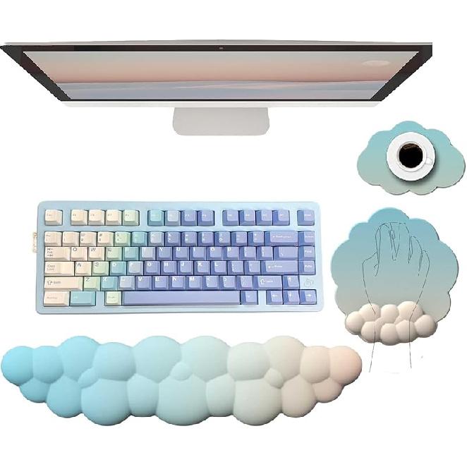 Cloud Keyboard Wrist Rest Purple Mouse Pad with Wrist Rest for Computer Keyboard and Mouse Pad Set Memory Foam PU Base Cute Ergonomic Wrist Pad