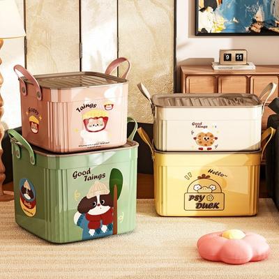 Large Capacity Lid Box Multi Functional Desktop Organizer For Home Office Storage With Cartoon Pattern Design Keepsake Container