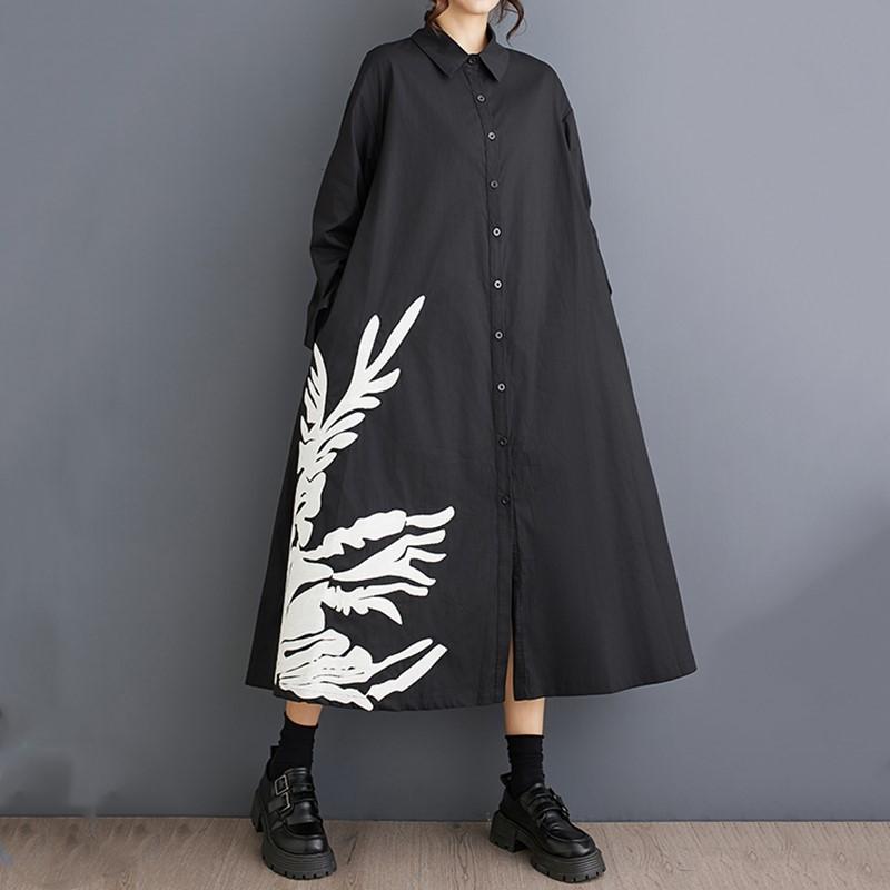 Long Sleeve Plus Size Cotton Vintage Floral New In Dresses for Women Casual Loose Spring Autumn Shirt Dress