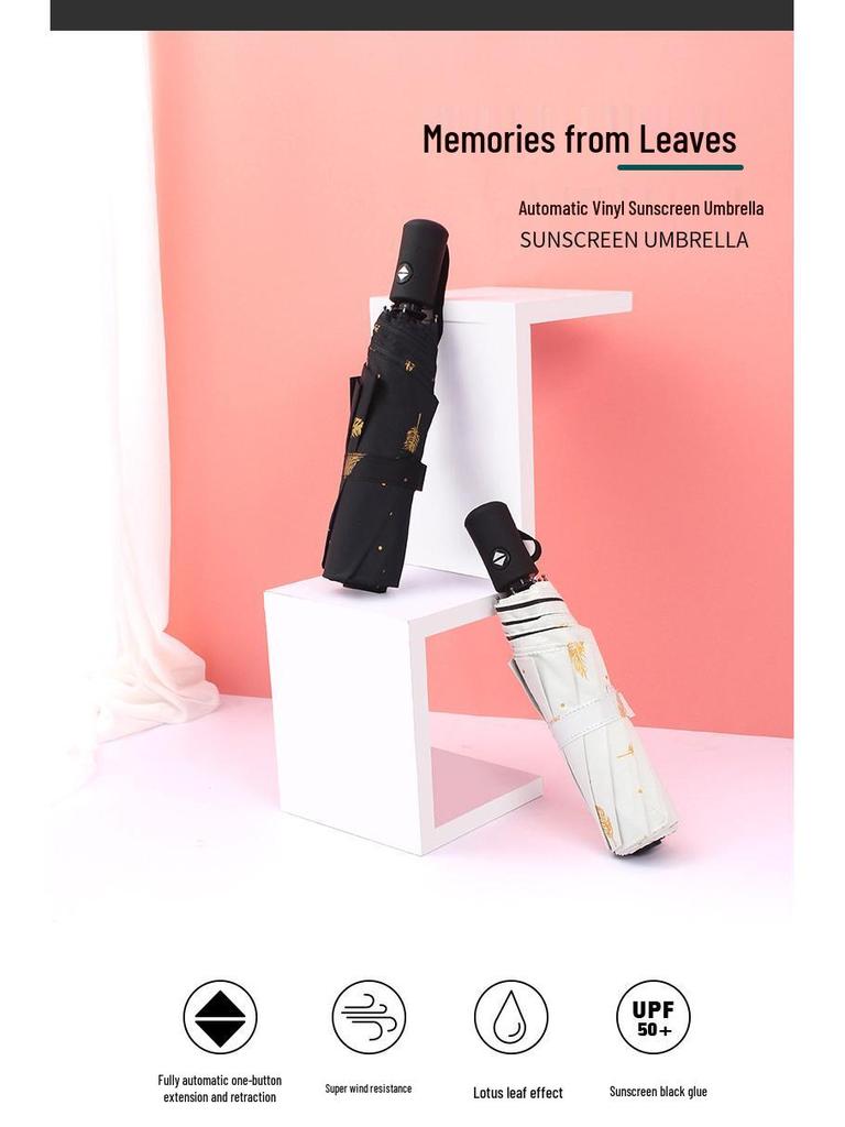 Damen Automatischer Dreifach-Federschirm: Leichtgewichtiger, kreativer Sonnenschutz & Regenschutz