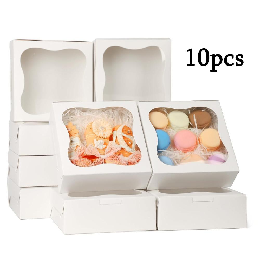 

10pcs Gift Boxes with Window Kraft Paper Party Favor Boxes Folden Gift Wrap Box White Bakery Boxes Pastry Boxes Elegant Gift Boxes with Lids 10pcs