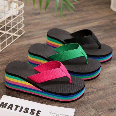 Hausschuhe Damen Flip-Flops Damen Sommer Regenbogen Plateau Sandalen High Heels farbig Oberbekleidung Damenschuhe lässig Strand