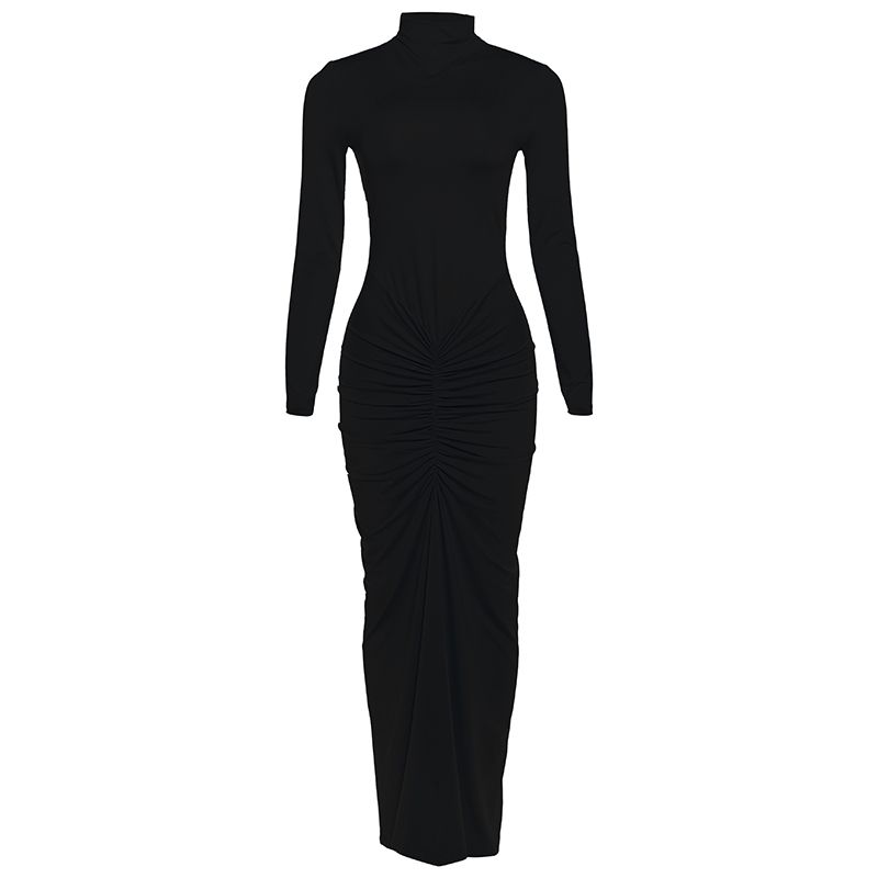 

# Sisjuly# Мода Новое Домашнее Животное Инс Ветер Прозрачный Холодный Ледниковое Озеро Синий Дизайн со Сборками Воротник-стойка Длинные Рукава Платье Женское Black L