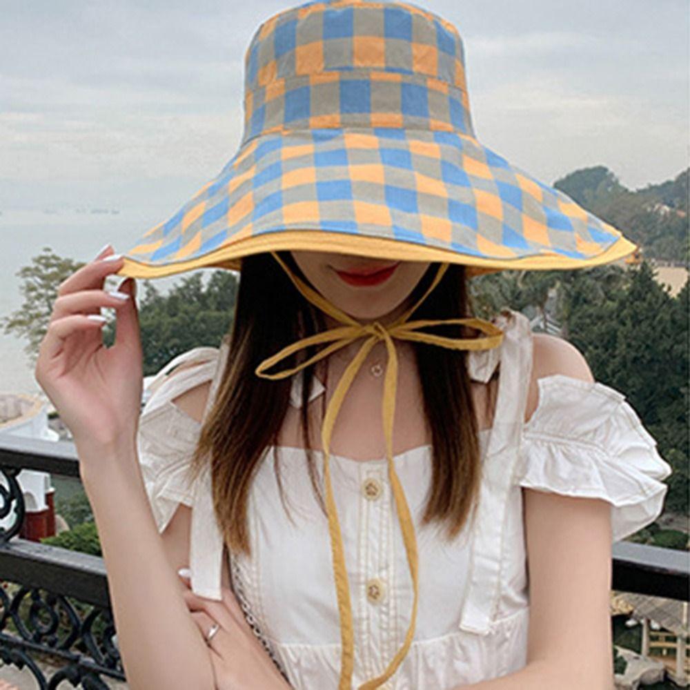 Foldable Sun Protection Hats Double-sided Beach Bucket Hat Leisure Fisherman Hat  For Ladies Girl