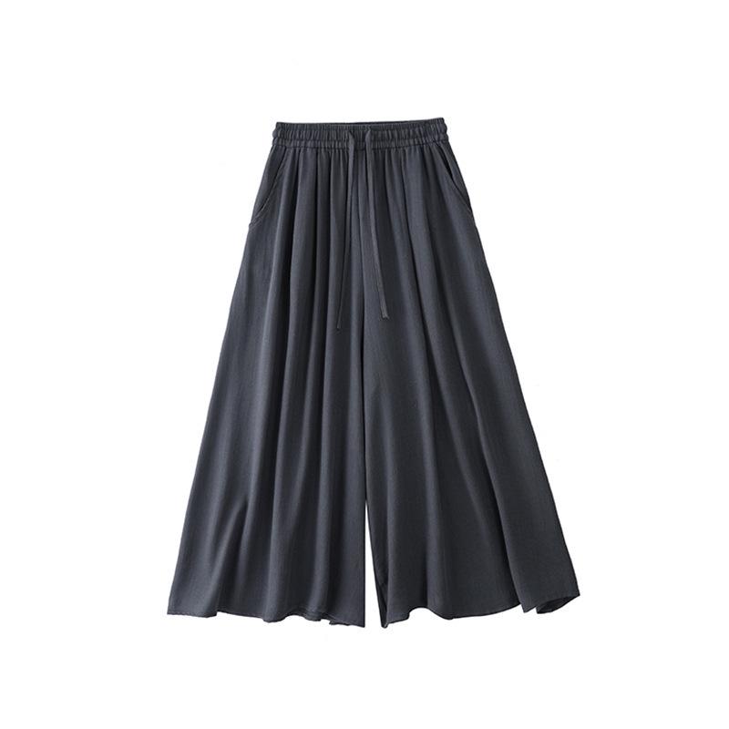 Women's High-Waisted Linen-Cotton Wide-Leg Pants: Loose, Slimming, Versatile, Textured Nine-Point Culottes