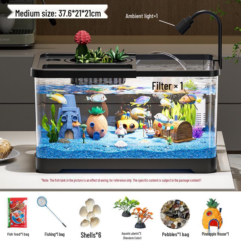 Eco-Friendly Desktop Goldfish Tank with Integrated Filter & Aerator for Living Room – Betta Fish Landscaping Aquarium