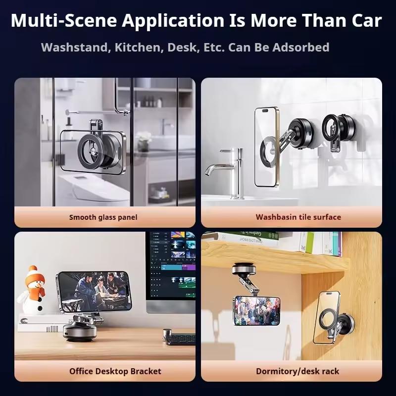 Magnetic Car Vacuum Adsorption Bracket 360° Rotating Desktop Wall Bathroom Vlog Portable Electric Sucker Phone Holder