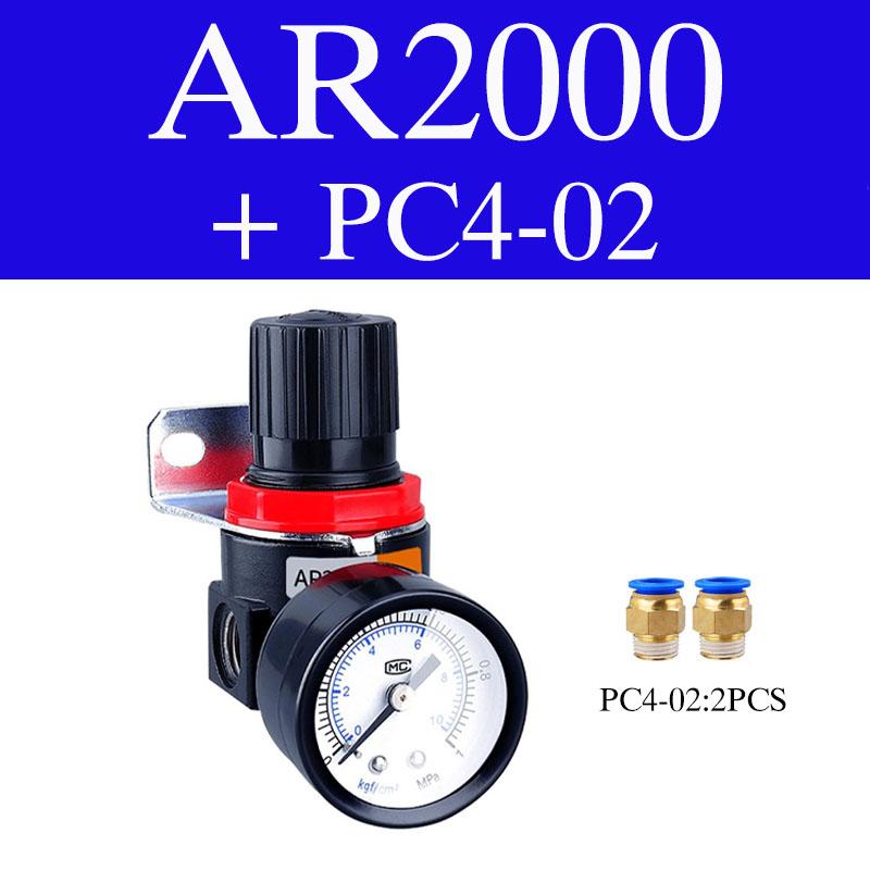 AR2000 G1/4'' Régulateur de Pression pour Compresseur d'Air Pneumatique Valve de Réduction Avec Raccords Connecteurs 4mm 6mm 8mm 10mm 12mm