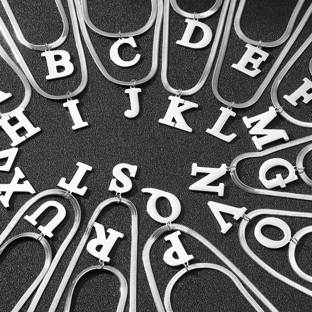 Stainless Steel Necklace Style prevalence Personality Design Fine Blade Chain 26 Alphabet Pattern Necklaces For Women Zircon