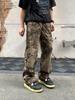 Unisex Retro Camouflage Distressed Work Pants - Straight Leg, Loose-Fit Outdoor Casual Wear