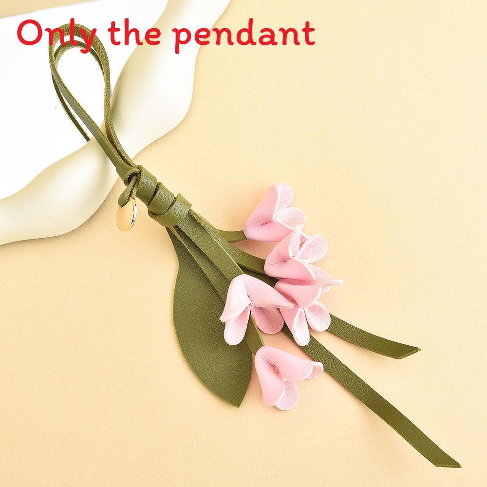 Style Leather Camellia Bag Charm With Handcrafted Superfiber For Car Key Decor
