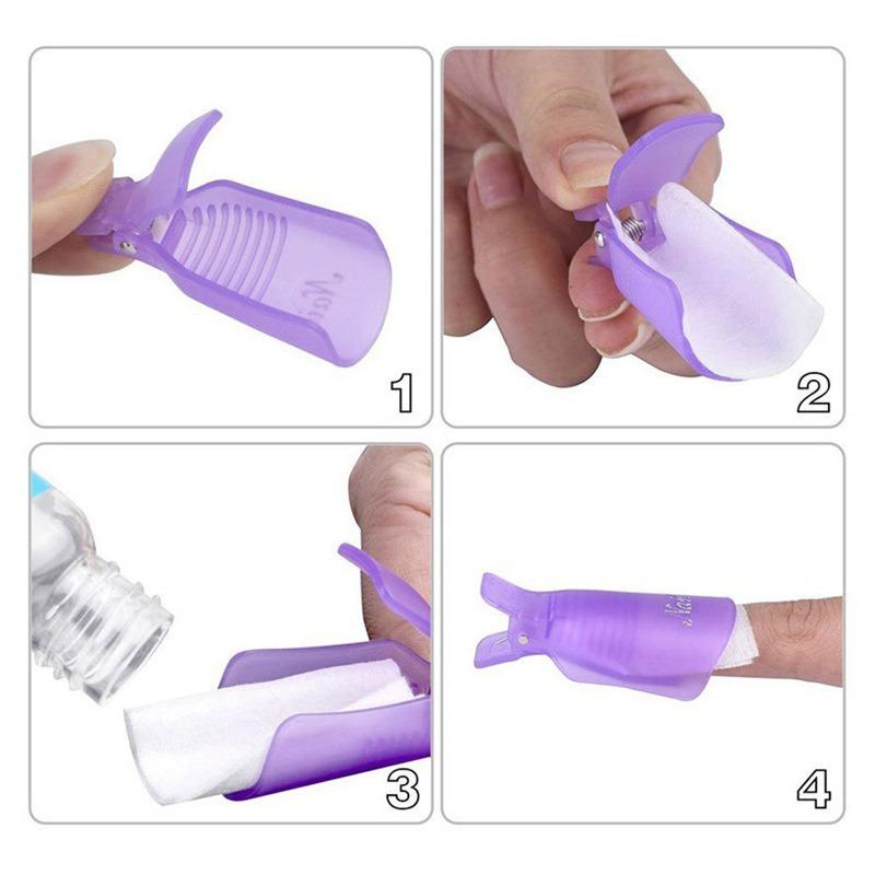 10 Stück/Beutel Nagel Acryl Entferner Clip zum Entfernen von UV LED Gel Lack Lila Rosa Maniküre Werkzeuge Nagelzubehör für Profis