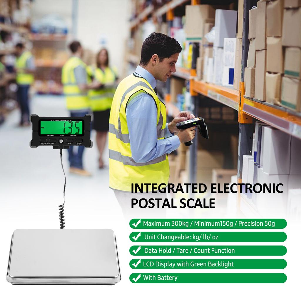661 Lbs Electronic Postal Scale 50g Integrated Stainless Steel Digital Scale with LCD Backlight Display Shipping Scales with Auto offCelsius