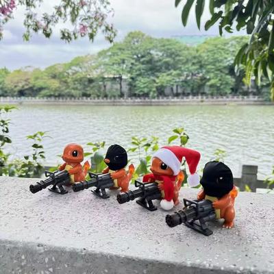 Pokemon Cartoon Cos Gatling Gun Psyduck Charmander Standing Posture Anime Figure Collection Model Ornament Children Dolls Playthings Gifts