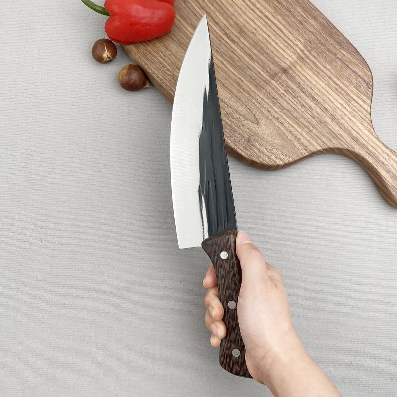 Cuțit de bucătar lucrat manual Satâr pentru carne Mâner din lemn din oțel inoxidabil Cuțite de tăiat chinezești