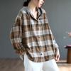 Autumn Japanese and Korean Single-breasted Plaid Brushed Long-sleeved Shirt Women's Casual Large Size Casual Hooded Shirt