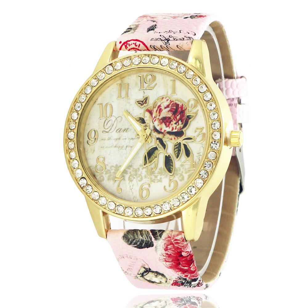 

Women s Floral Leather Belt Quartz Watch with Diamond Accents розовый