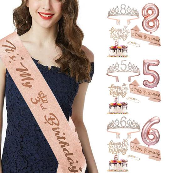 

Набор украшений для именинницы, ободок для волос, плечевой ремень, блестящий дизайн, блестящая ткань, тиара со стразами, набор аксессуаров для дня рождения