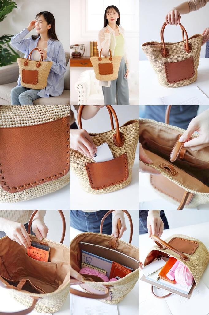 Genten Large Basket Women's Bag, Natural, GE-43555-50
